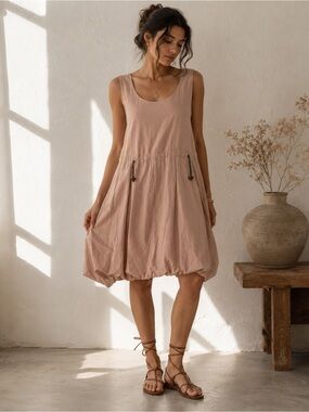Adrienne Vittadini Blush Cotton Bubble Hem Dress Size Small